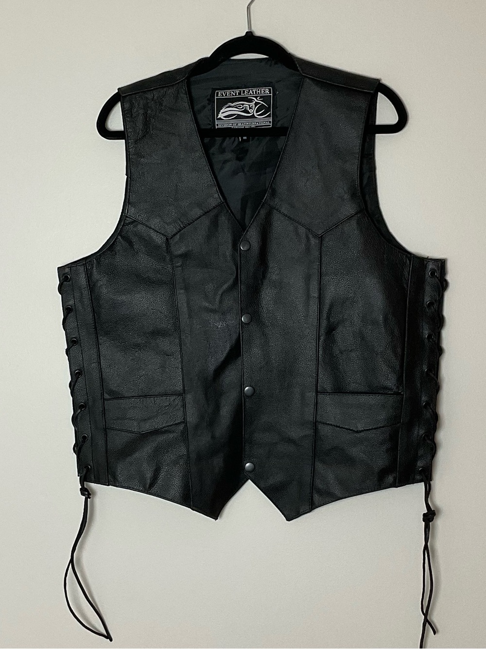Vintage Event Black Leather Lace-Up Motorcycle Vest Western Classic Riding M